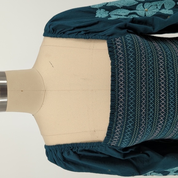 By Anthropologie Smock Balloon Sleeve Top Turquoise XS bohemian boho chic - Picture 3 of 8